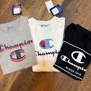Champion T Shirt Lot of 3 Gray White Black Logo Short Sleeve Cotton Blend Boys S